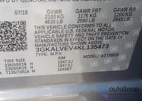 2019 GMC Terrain Slt z USA, uszkodzony, nr VIN 3GKALVEV4KL135473